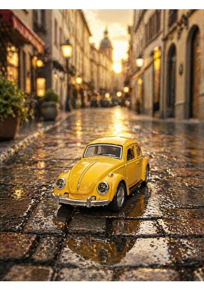 12 Cm Metal Klasik Vosvos Araba Sarı Çek Bırak Oyuncak Araba Açılır Kapılı Die Cast Model Araba