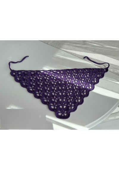 Kadın El Örgüsü Üçgen Saç Bandana / Bel Aksesuarı Mor