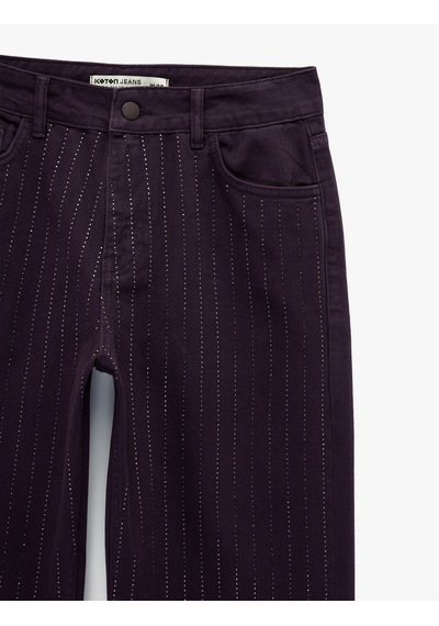 Koton Cepli Taş Detaylı Straight Fit Jean Pantolon - Straight Fit Jean Mor 6wal40063mw Mor