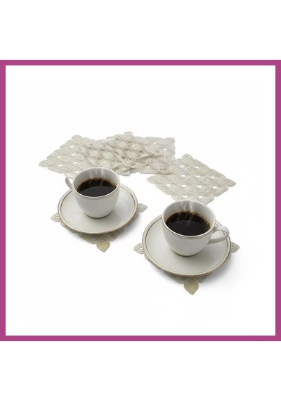 Gees Global 6 Lı Dantel Kahve Sunumluğu 15x15 Cm Asorti Desenli Türk Kahvesi Seti Gbzs