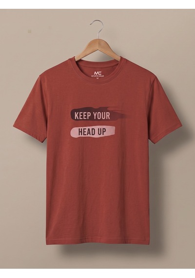 Maccali Erkek Kiremit Keep Your Head Up Baskılı Bisiklet Yaka Bol Kesim Tişört