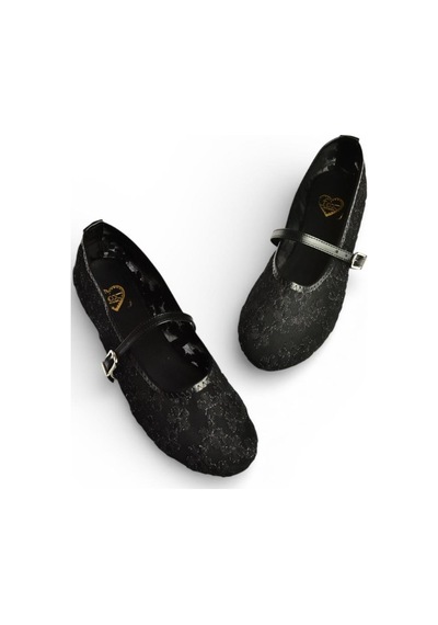 Fox Shoes Y726711415 Siyah File Çiçek Motif İşlemeli Kadın Babet Siyah