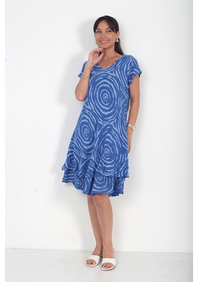 By Saygı Kadın İtalyan Cotton Spiral Desenli Astarlı Kısa Elbise Saks