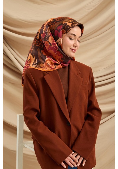 Silk Home Twill İpek Eşarp 11483-20 Acı Kahve, Kiremit, Pudra, Vişne