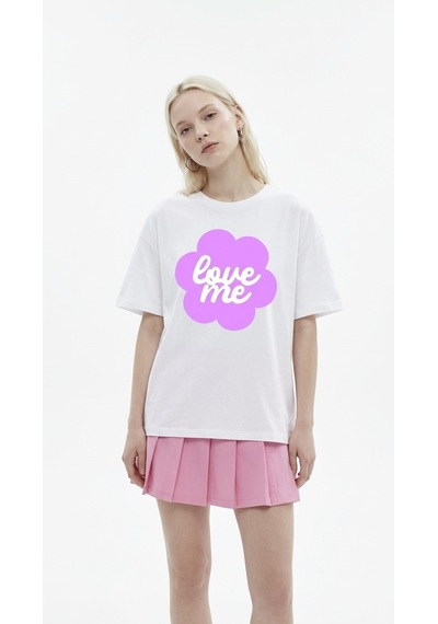 Hoxie Kadın Beyaz Oversize 'love Me' Baskılı Bisiklet Yaka T-shirt