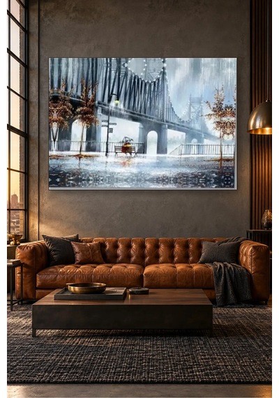 Fida Yağmurlu Günde Brooklyn Köprüsü Canvas Tablo Çok Renkli