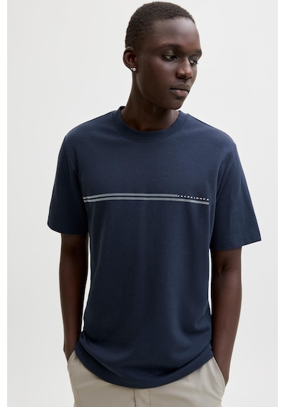 Jack & Jones Jcofusıon Erkek Basic Tişört Bisiklet Yaka, Göğüs Logolu Lacivert