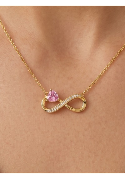 Sonsuzluk Pembe Kalp Zirkon Taşlı Kadın Çelik Kolye,hediye,özel Gün,sevgililer Günü , Anneler Günü ,gold Renk, Zarif,minimalist,yaz,yazlık Takı