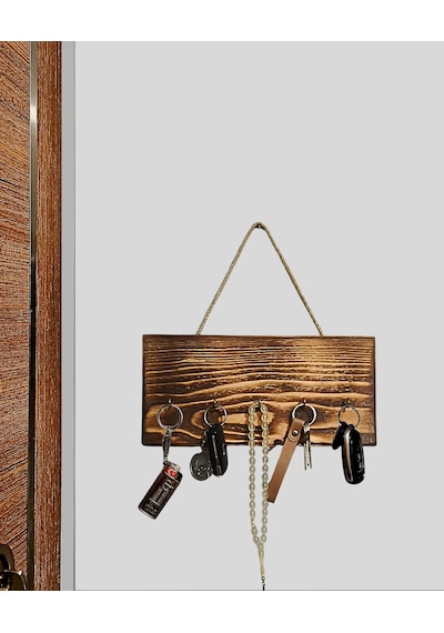 Ahşap Duvar Askılığı Halatlı Rustik Dekoratif Anahtar Askılığı 5 Kancalı / 3 Renk Brothers Craft Eskitme