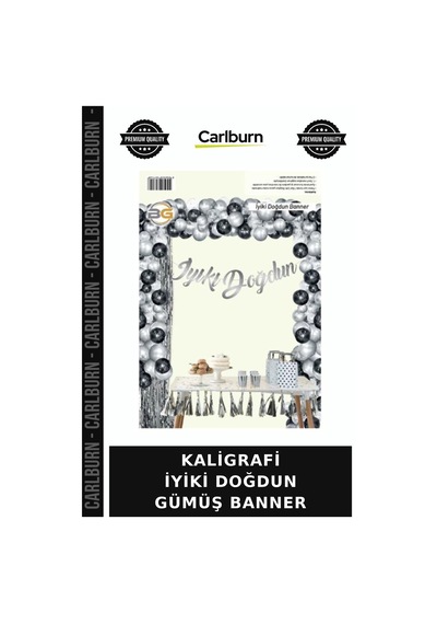 Premium Kaligrafi İyiki Doğdun Gümüş Banner Davet Salon Askılı Süs +3