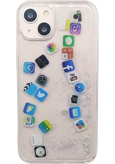 Teknomoda Apple iPhone 13 Kilif Simli Sulu Uyumlu iOS Menü Ikon Silikon 537097902