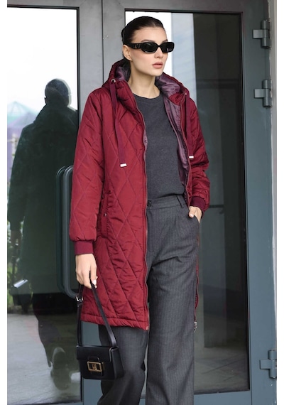 Bigdart 5138 Kapitone Uzun Şişme Mont - Bordo 001
