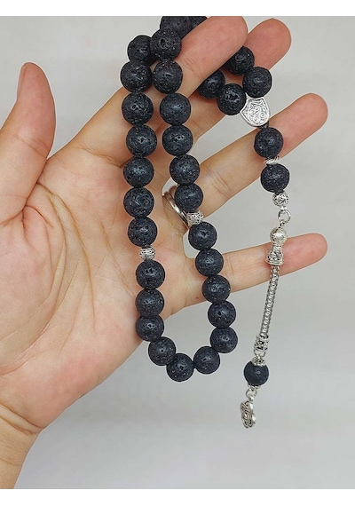 Yasamtohumu Lav Taşı Siyah Renkli 33lük Tesbih 10mm 9028 Çok Renkli