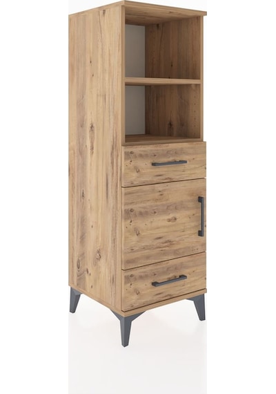 Hyperion Dolap 3 Raflı 2 Çekmeceli Tek Kapaklı 44x44x134 Çam-çam Çam