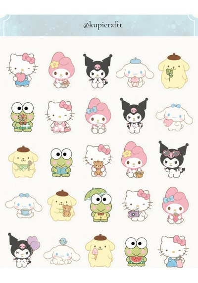 Sanrio Karakterleri -hello Kitty - Kuromi-cinnamonroll -keroppi -pompompurin 7 Sayfa Sticker Set 0