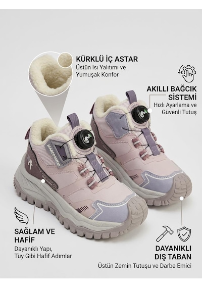 Vicco Marco Kids Awenger Çocuk Akıllı Bağcık Mekanizmalı İçi Kürklü Kısa Bot Pembe