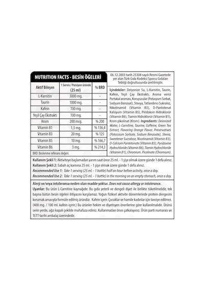 Torq Nutrition Thermogenic L-carnitine Shot 3000 Mg. Portakal