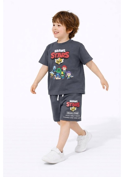 Miniko Kids Erkek Çocuk Brawl Stars Modelli Pamuk Şortlu Takım Füme