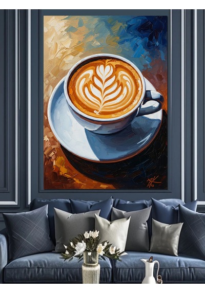 Ahşap Tablo Latte Sanatı Kahve Fincanı Görseli İnsan Figürlü Tablolar