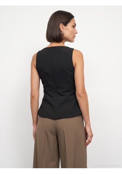 Dilvin 60628 Peplum Kesim Bisiklet Yaka Yelek-siyah