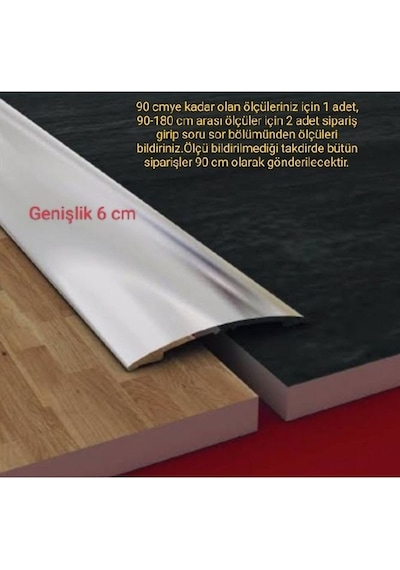 Geniş Alüminyum 6 Cm Kapı Eşik Profili, Parke Çıtası, Kapı Eşiği, Mat Gümüş Gri 90 Cm