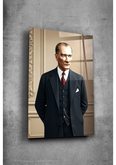 Atatürk Cam Tablo Portre Cam Tablo Duvar Dekoru Atatürkçizilmez Cam Solmaz Baskı 019 Atatürk Temalı Dekoratif Duvar Tablosu, Salon, Ofis Ve Çalışma Alanı Dekoru,