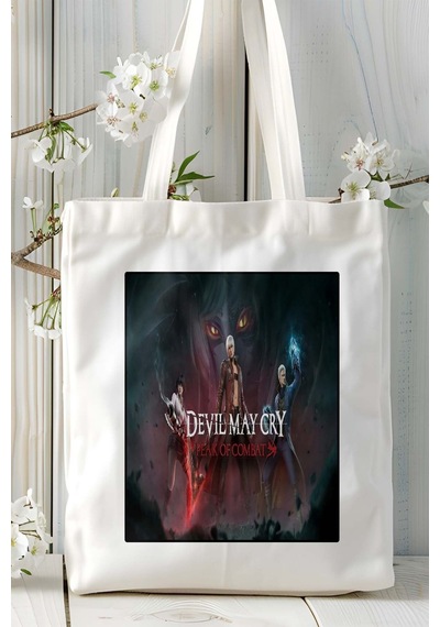 Art Hediye Devil May Cry Mobil Oyun Baskılı Bez Çanta Omuz Çantası Çift Tafaflı Baskı Kişiye Özel 2 Çok Renkli