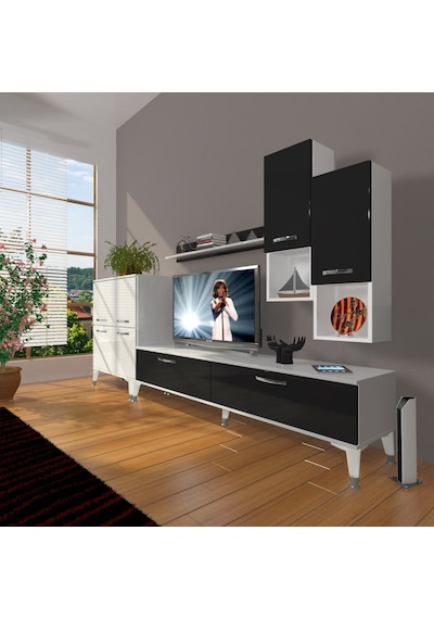 Decoraktiv Eko 6da Slm Std Silver Tv Ünitesi Tv Sehpası Beyaz - Siyah