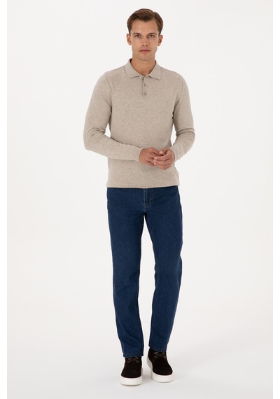 U.S. Polo Assn. Erkek Slim Fit Polo Yaka Taş Melanj Basic Kazak 50307799-VR225