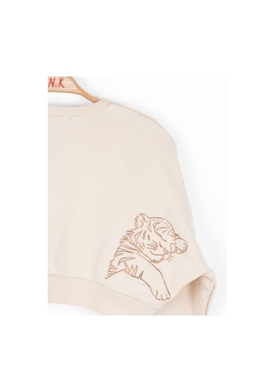 Kız Çocuk Pamuklu Orta Kalınlık Crop Sweatshirt-14713 KREM