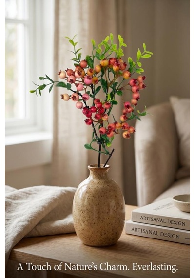Yapay Çiçek Nar Kokina Dalı 38cm Red Berry Kırmızı