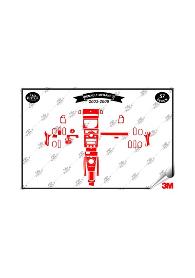 Renault Megane 2 Dijital 2003-2009 Torpido Konsol Trim Göğüs Maun Kaplama Set 57 Parça Kırmızı Renk