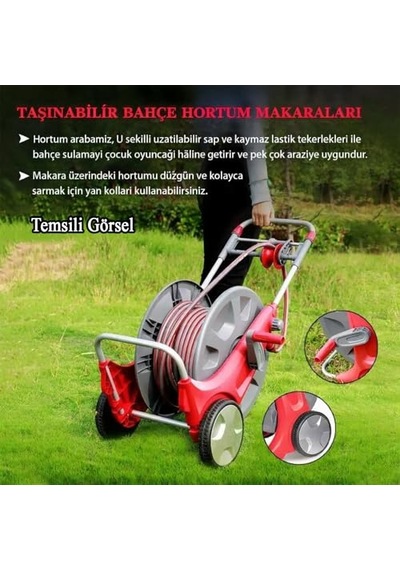 Taşınabilir Tekerlekli Hortum Sarma Arabası Toplama Makarası 1/2" Ve 3/4" Hortumlar İçin Aparat