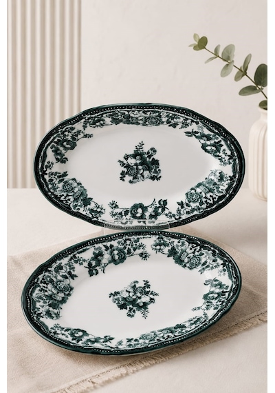 Porser Porselen Velour Green Fulya Kayık Tabak 22cm 2 Parça Çok Renkli