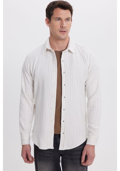 Tudors Erkek Slim Fit Dar Kesim Yaka Düğmeli Çizgili Oduncu Gömlek-41944 Çok Renkli