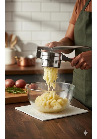 Patates Ezici & Çift Başlı Patates Soyacağı Seti Paslanmaz Çelik Metal Gövde Ergonomik Saplı Mutfak A