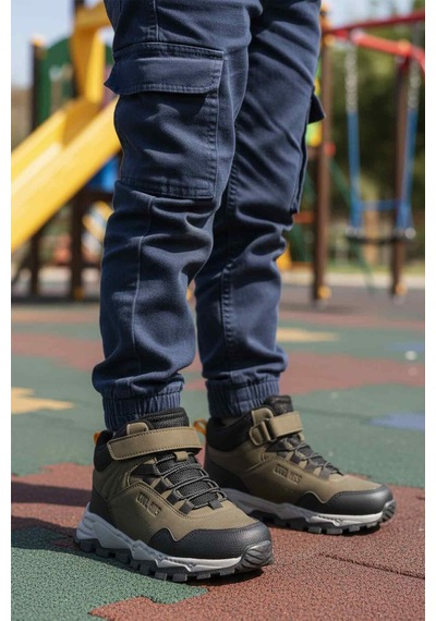 Haki Gri Cırtlı Kaymaz Taban Erkek Çocuk Outdoor Bot Doruk F Haki