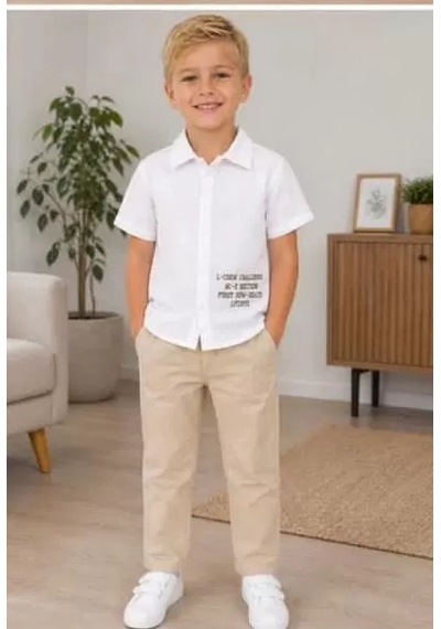 Veraura Lifestyle 2/10 Yaş Müslin Gömlek Denim Pantolon Çocuk Takımı Bej