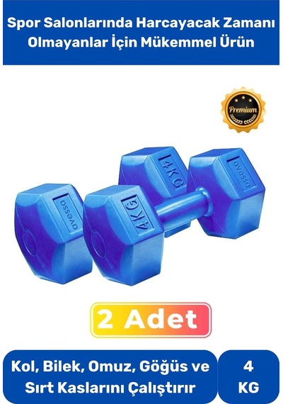Dambıl Set Spor Egzersiz Vücut Kas Geliştirme Fitness Ağırlık Mavi 4 Kg 2 Adet
