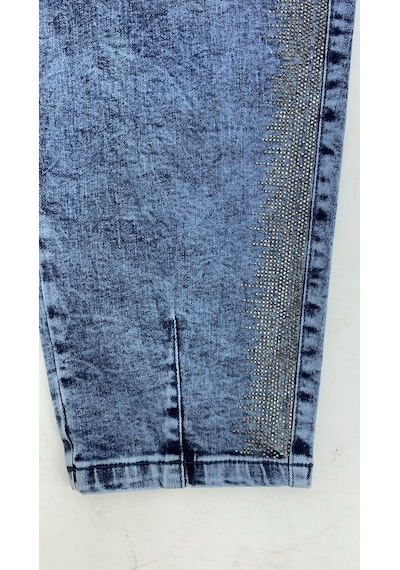 Battal Mom Kesim Yan Şerit Detaylı Denim Kadın Pantolon Lacivert