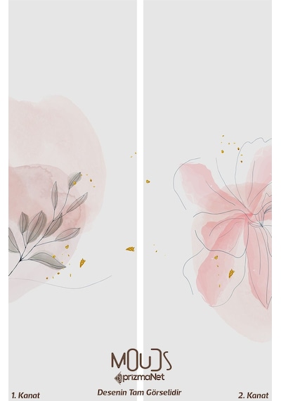 Flower Art 2 Desenli Süet Oturma Odası Salon Fon Perde Baskılı Ekstrafor Büzgü 2 Kanat Prd-1031 Çok Renkli