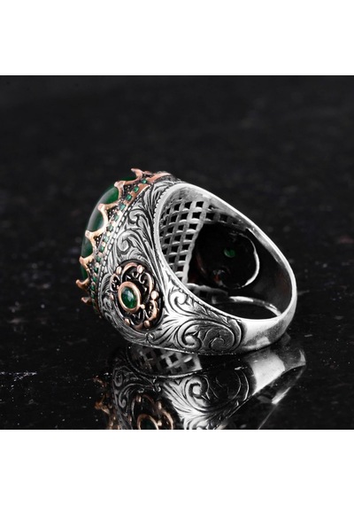 Gerçek Doğal Taş Yüzük - 925 Ayar Gümüş El Yapımı Yüzük Jade Gümüş