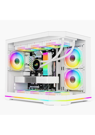 Atheron Lion Panoramik Beyaz Gaming Kasa 6x120mm Argb Fanlı 360mm Sıvı Soğutma Destekli Temperli Cam