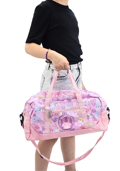İcone Bag Baskılı Spor Çanta, Cepli Spor Çanta, Fermuarlı Detaylı Çocuk Spor Çanta, Açık Pembe