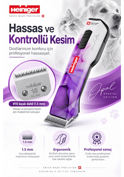 Heiniger Opal Special Edition Kablosuz Evcil Hayvan Tıraş Makinesi Yedek Bataryalı