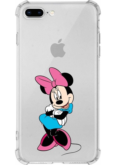 Apple Uyumlu iPhone 8 Plus  Köşe Korumalı Antişok Kapak Minnie Mouse Tasarımlı Şeffaf Kılıf