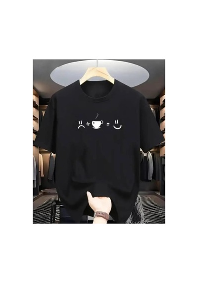 Panda Baskı Tekstil Kahve Smile Baskılı Özel Tasarım Oversize Tshirt Siyah