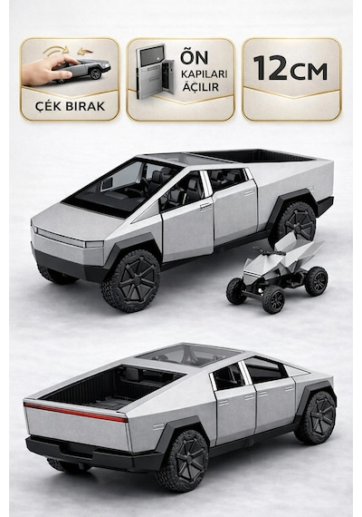 Die Cast Çek Bırak Metal Tesla Cybertruck Atv Li Model Araba 12 Cm Açılır Kapılı Gri