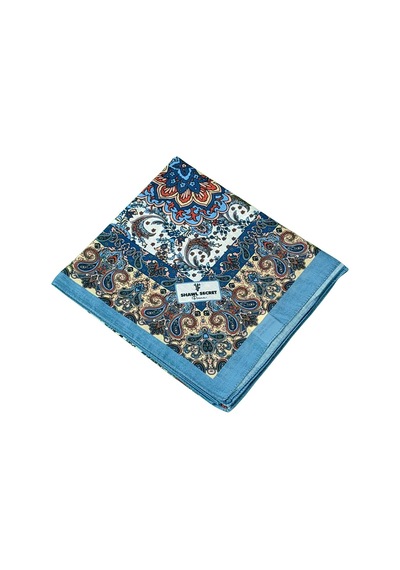 Mim Eşarp Prime Pamuk Etnik Desenli Eşarp 90x90 Cm İndigo - Beyaz