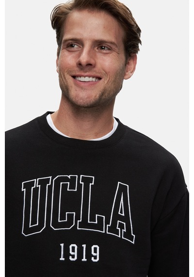 Ucla Sandhıll Siyah Bisiklet Yaka Nakışlı Loose Fit Erkek Sweatshirt Siyah